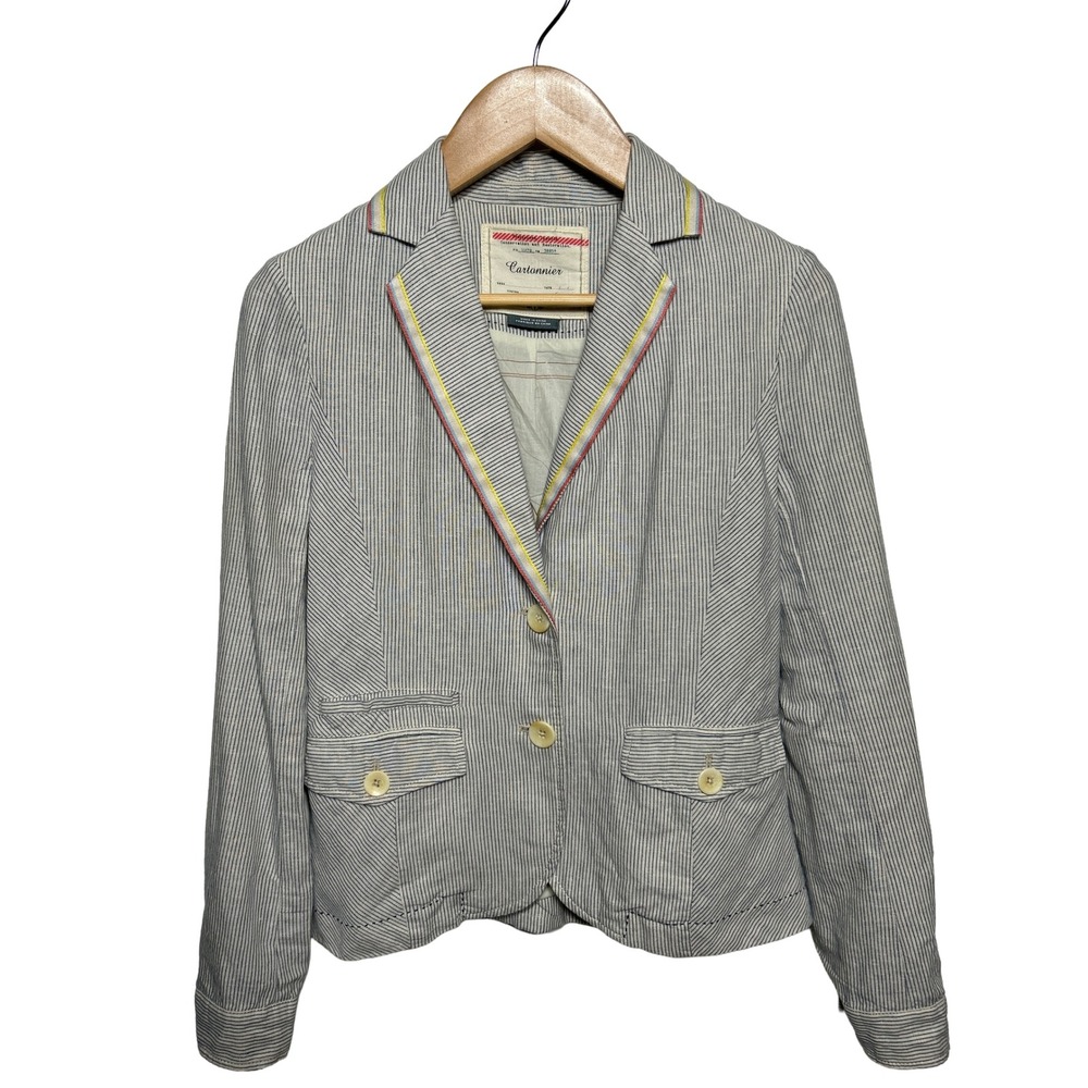 Anthropologie Cartonnier Striped Linen Blend Lightweight Blazer women's Size 6